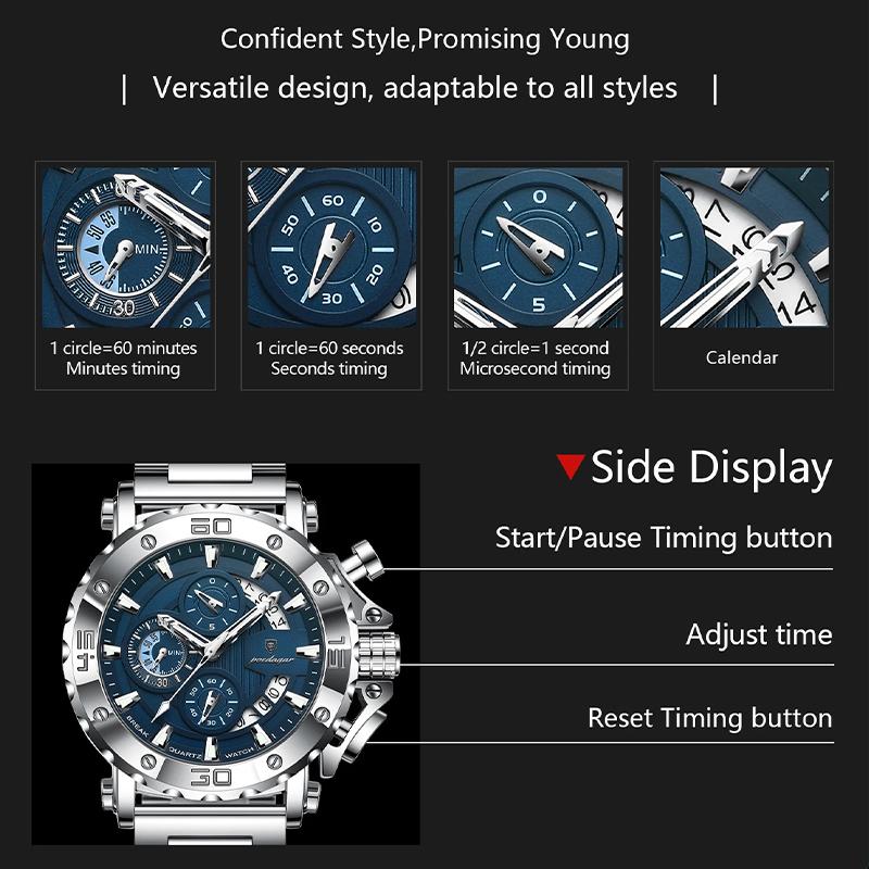 Stainless Steel Watch for Men with Large Dial Quartz Men Watches Fashionable Luxury Business Watches for Men Watches