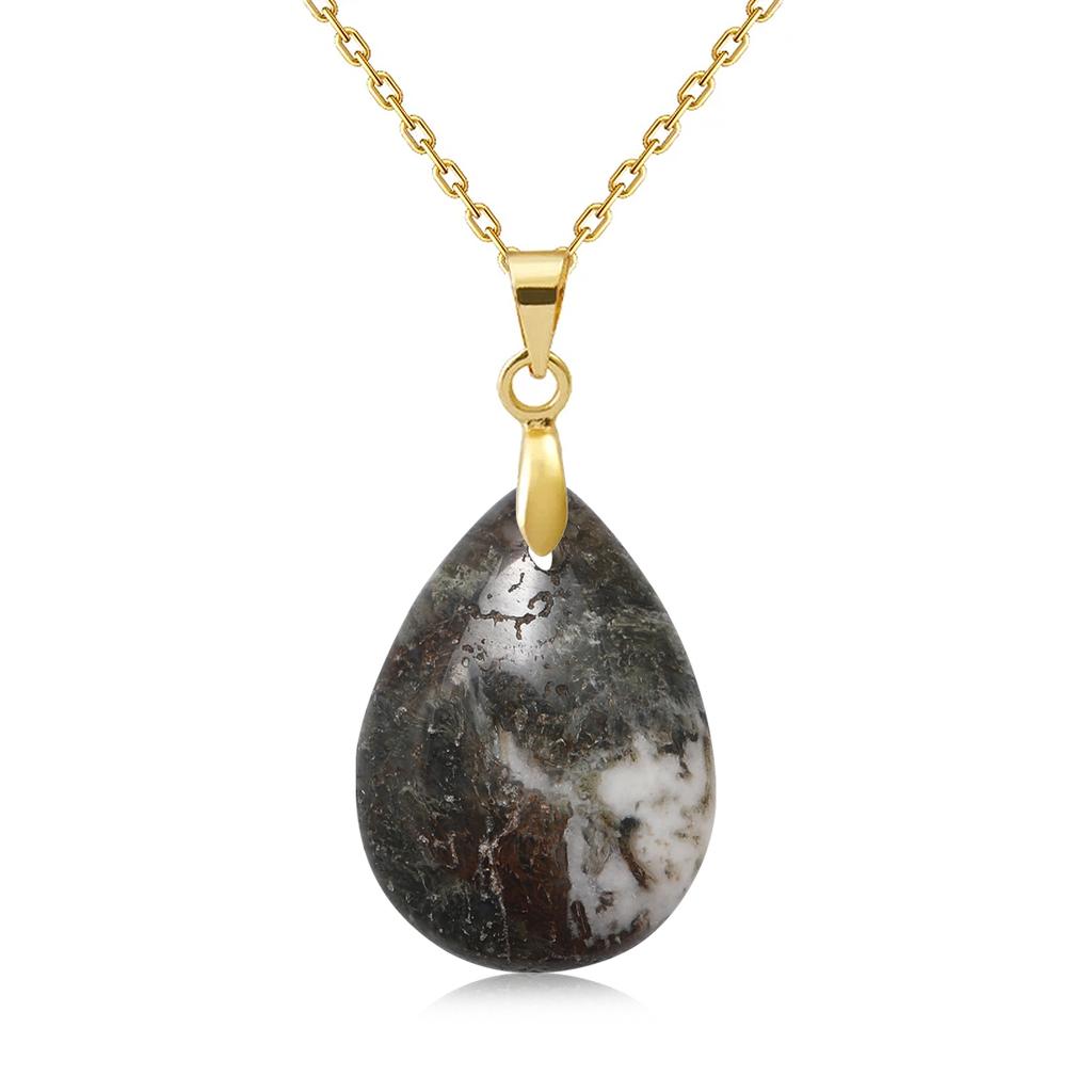 New Fashion Natural Stone Crystal Pendant Teardrop Simple Pendant Necklace Earrings Making Jewelry With Chain Collar