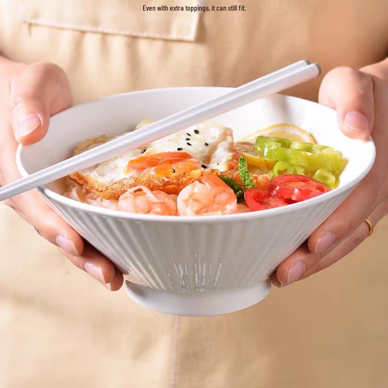 Zhishi Nordic Pure White Ceramic Douli Noodle Bowl Set