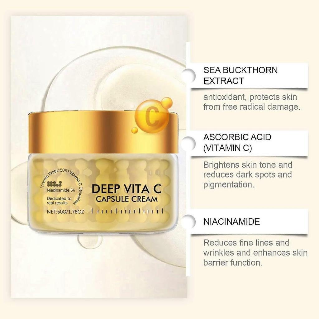 Vitamin C Capsule Cream, Deep Vita C Capsule Face Moisturizer  Hydrating, Firming, Anti-Wrinkle Vita C Golden Capsules Face Moisturizer with 5% Niacin