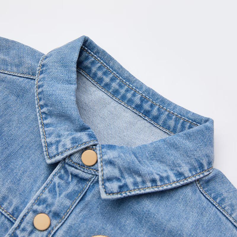 PawinPaw Boys' Cartoon Bear Denim Long Sleeve Shirt