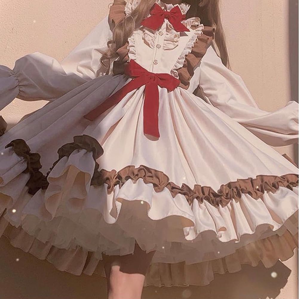 Cute Lolita Dress for Retro High Neck Lace with High Elegant Princess Harajuku Mori Girl Gothic Everyday Anime Conventions Size [SDSXZWG] Women,
