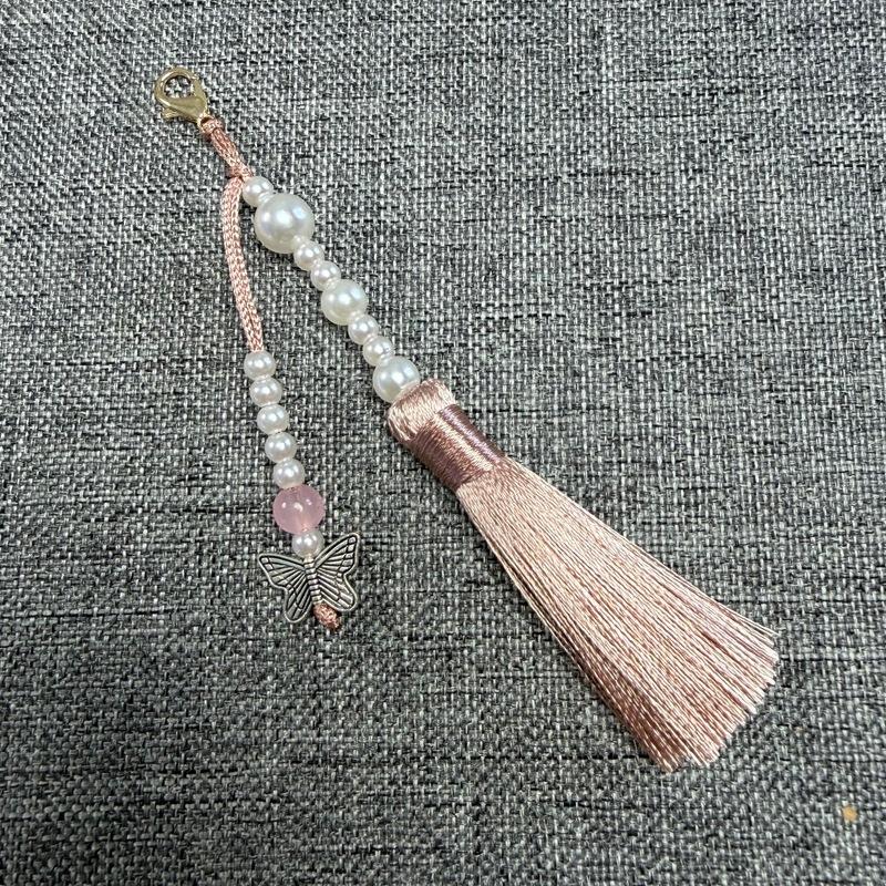 Faux Pearl Tassel Bag Charm With Retro Silver Butterfly Pendant Suitable For Handbags Backpacks Keys Hanfu Decoration