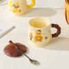 Cartoon Animal Mug Cute Ceramic Breakfast Cup with Lid Spoon Children Cute Fun Household Drinking Cup Souvenir Gift Cup