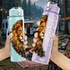 1PC Lion Head Vintage Animal Portrait 750ml Color Plastic Sports Water Bottle Leakproof Flip Straw Lid Suitable for Sports Office Home Use