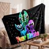Rainbow Friends Personalized Flannel Blanket, Custom Printed Text Name, Warm Soft Blanket For Couch Bed