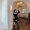 Women's Lace Patchwork Color Block Hooded Dress - Spring 2026 French Style, Waist-Cinching Slim Fit, Long Sleeve Short Skirt