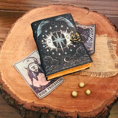 Leather Handcrafted Journal Diary Artifacts Sun Moon Printed Office and Personal Use Artist Unruled Sketchbook Writing Diary With C-Lock Brass