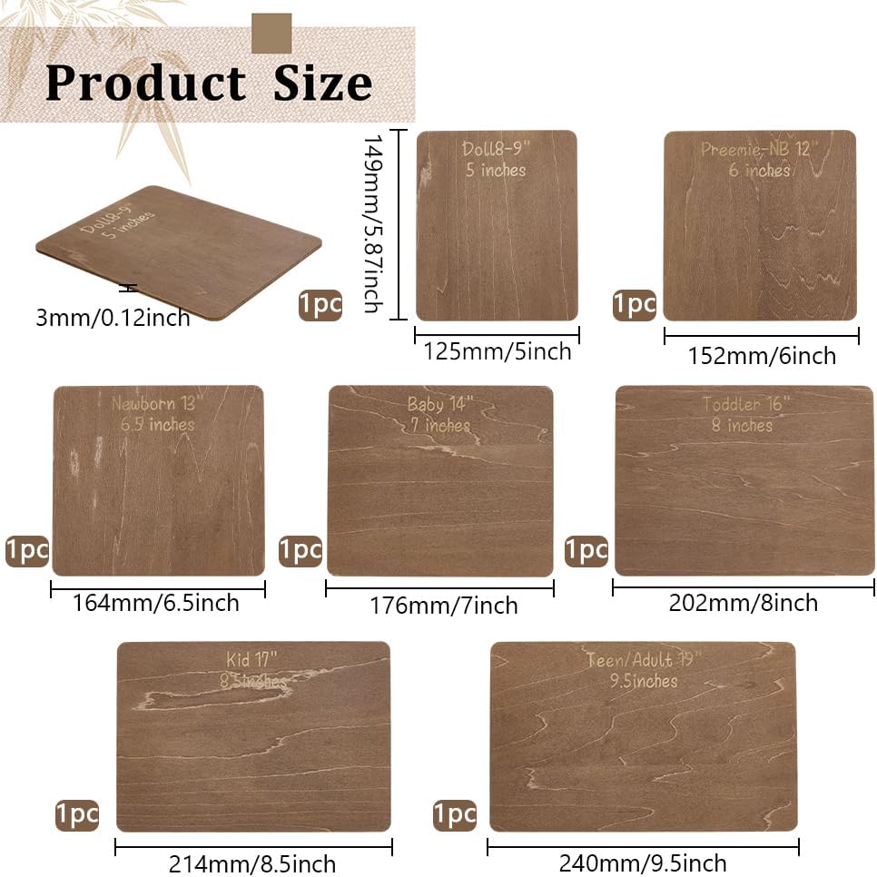 FINGERINSPIRE 7 Pcs Wooden Head Band Hair Bow Size Guide Measuring Boards 7 Size Camel Color Rectangle Headwraps Size Guide Measuring Templates Bow