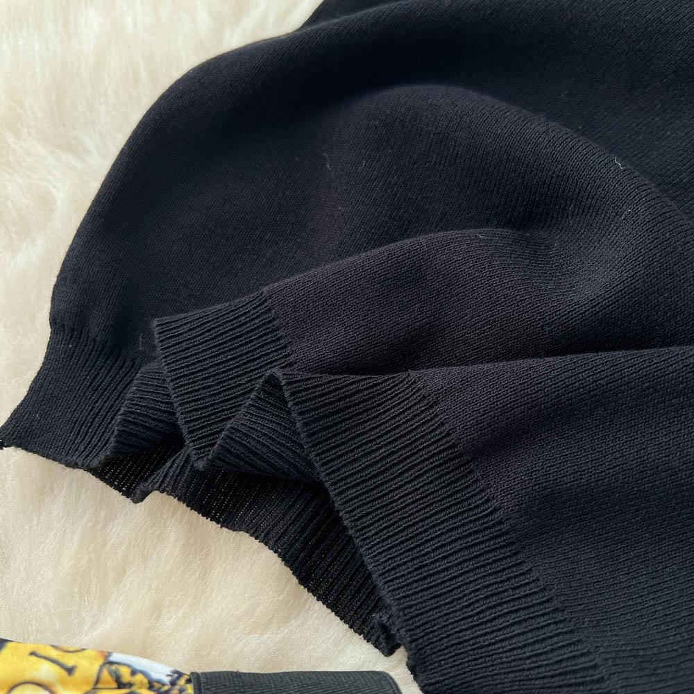 Ethnic Style Two-Piece Suit Women's Summer Temperament Short T-Shirt Top Printed High Waist Pleated Skirt