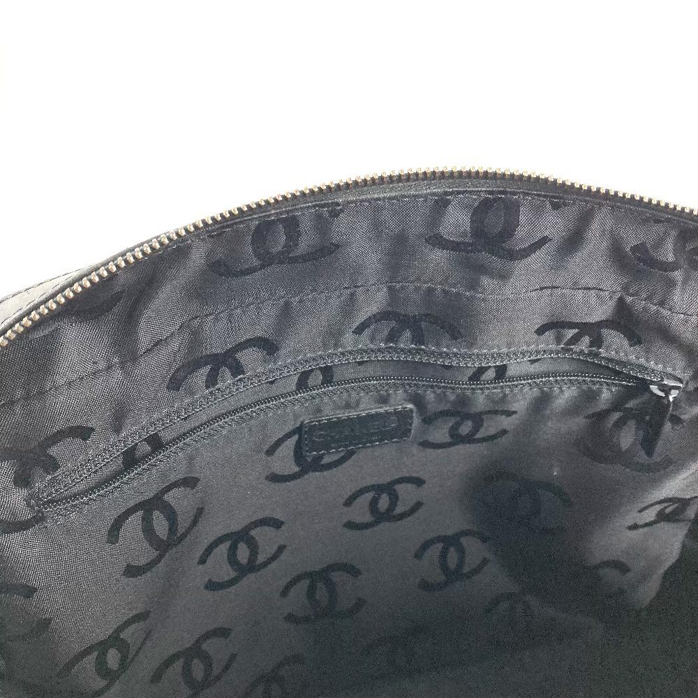CHANEL CC Mark logo chocolate bar Tote Bag Shoulder Bag cotton / Leather Black