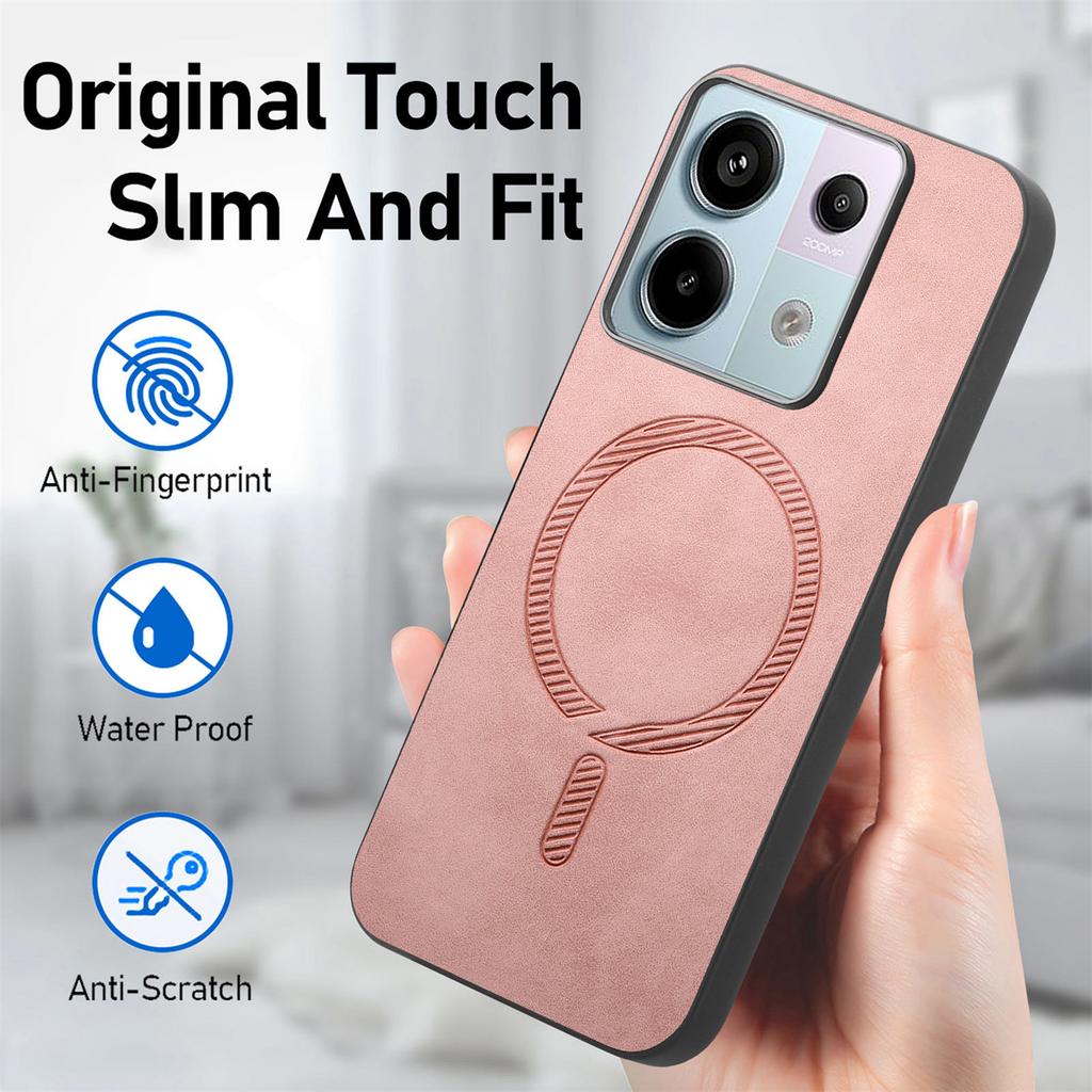 B1 For Xiaomi Poco X6 5G/Redmi Note 13 Pro 5G Leather Back Case Compatible with MagSafe Skin-Touch Phone Cover