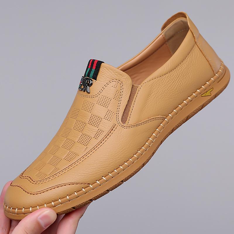 Pantofi albi din piele ocazional Noua vară pentru bărbați Pantofi cu fund moale cu slip-on pentru bărbați