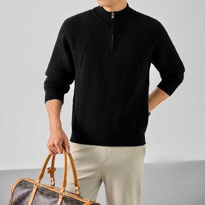 Men's High-End Luxury Knit Sweater: Stand-Up Collar, Half-Zip, Loose Fit for Autumn/Winter 