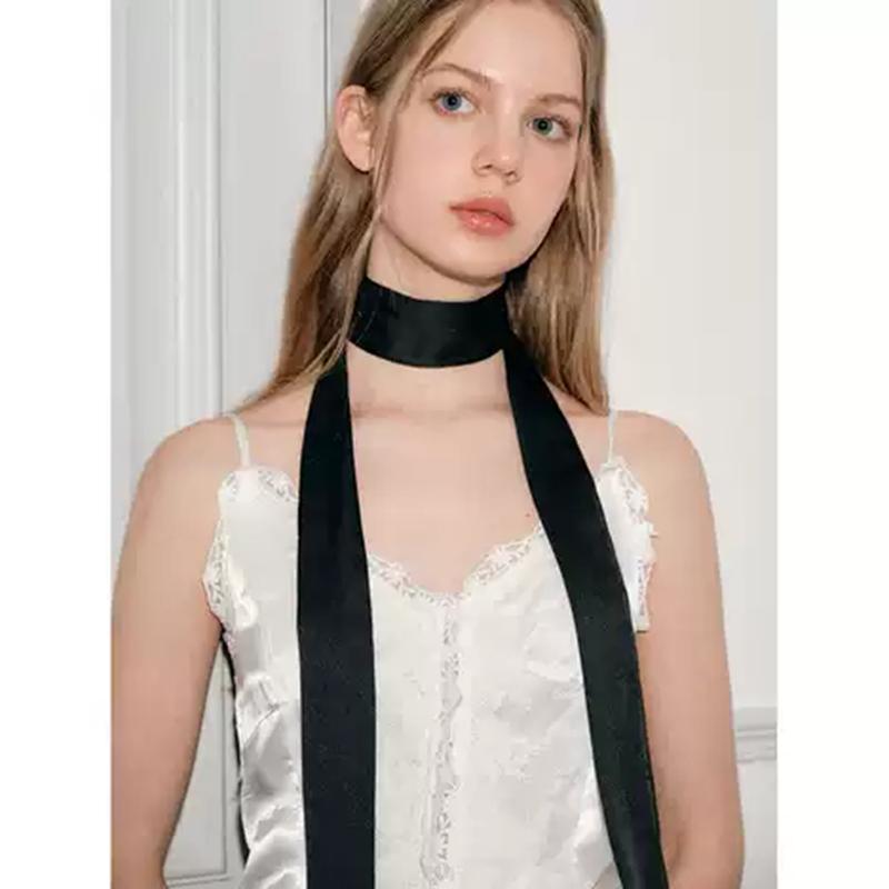 200*5cm Elegant Solid Color Long Ribbon Neck Scarf Women Dinner Party Headband Strip Narrow Decoration Scarf Neck Tie