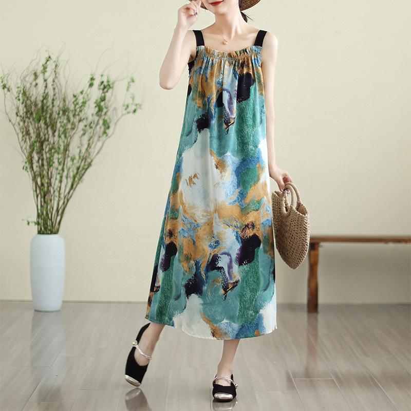 Plus Size Summer Halter Dress Women's Loose Sleeveless Temperament Polka Dots Long Dress Retro Print Dresses