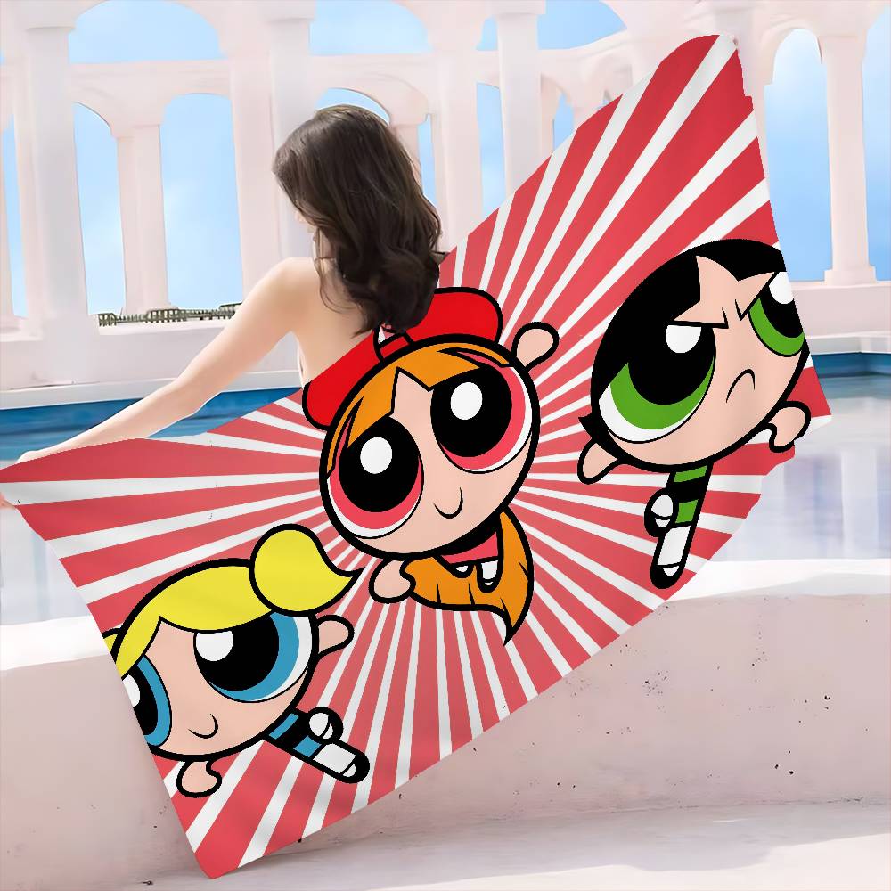Anime P-Powerpuff-GirlS Beach Towel Colorful Bath Towels for Girl Microfiber Quick Dry Custom Sand Free Beach Yoga Spa Gym Pool