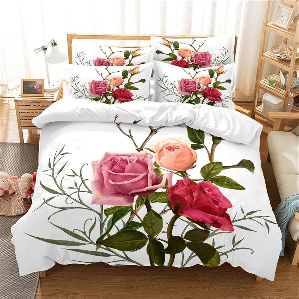 

Comforter Pink Flower 3D Bedding Set King Size Bedroom Set Dekbedovertrek 2 Persoons Wedding Marriage Decoration Bedclothes Comforter (quilt)-EU Single(135*200cm)3pcs