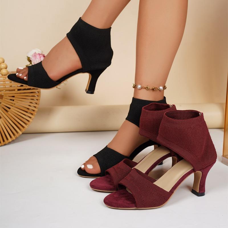 Plus Size Women Peep Toe Fly Knit Stiletto High Heel Sandals