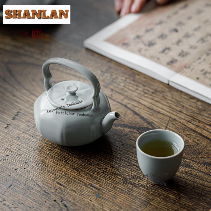 180ml Himmelblau Ru-Ofen Porzellan Hebegriff Teekanne Japanischer Tee-Infusionskrug Teekocher Mit Kugelöffnung Kung Fu Teegeschirr