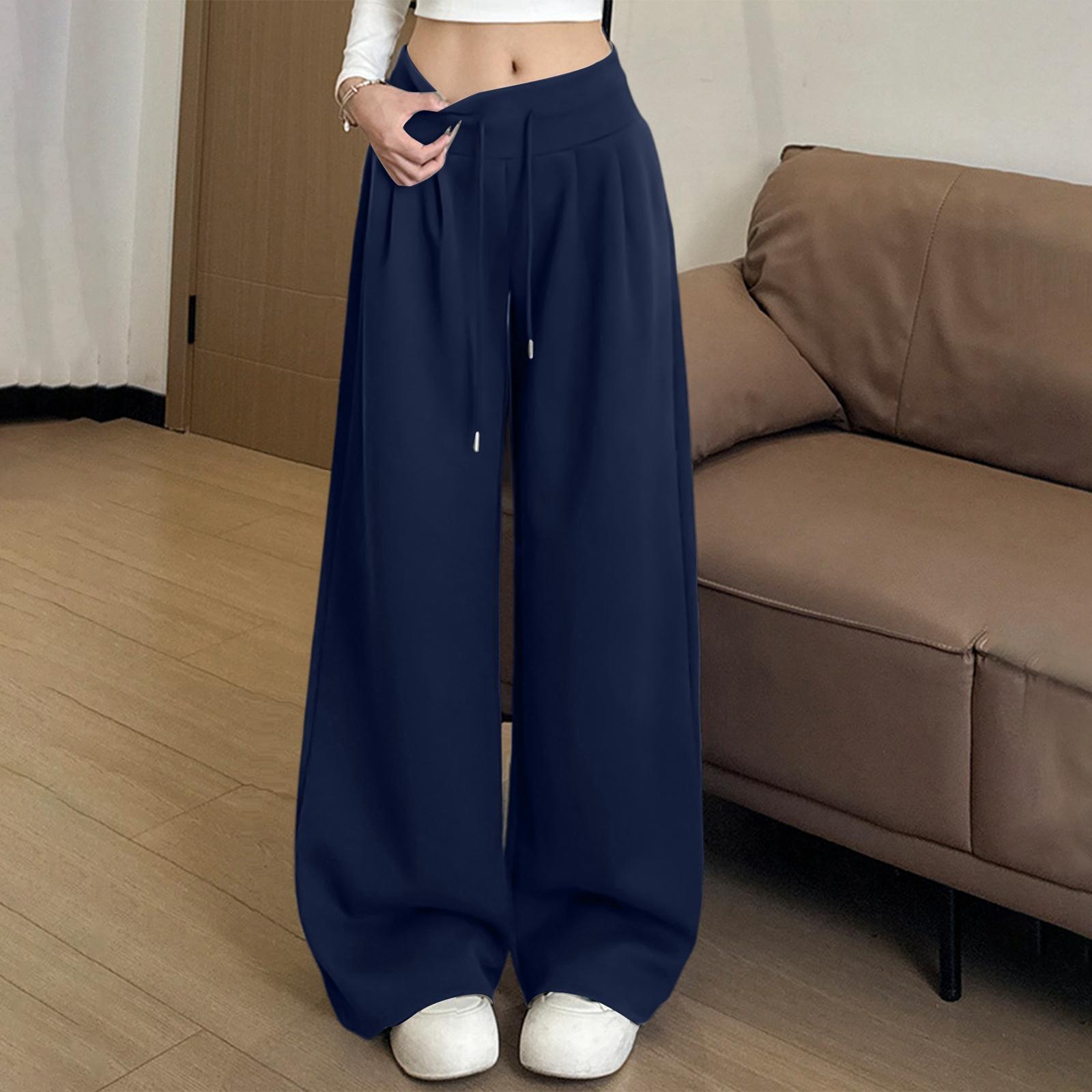 

Women s Fashionable Loose Wide Leg Trousers XL тёмно-синий