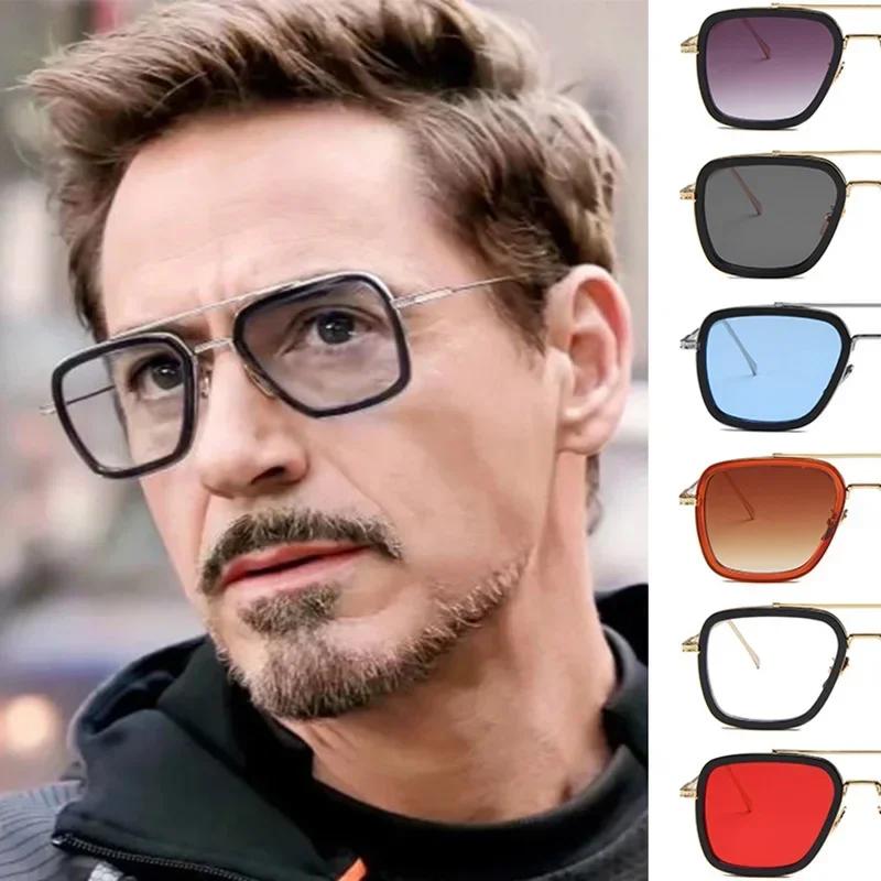 Steam Punk Tony Stark sluneční brýle muži ženy módní čtvercové řidičské brýle unisex kovový rám trendy sluneční brýle oculos de sola