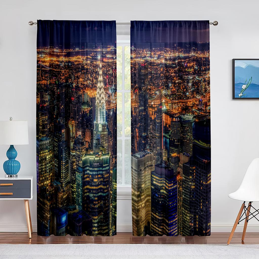 San Francisco Bay Bridge Stadsbild Skir Voilegardin USA Stad Natt Skyline Sceneri Utsikt Transparent Chiffong Tyllgardiner