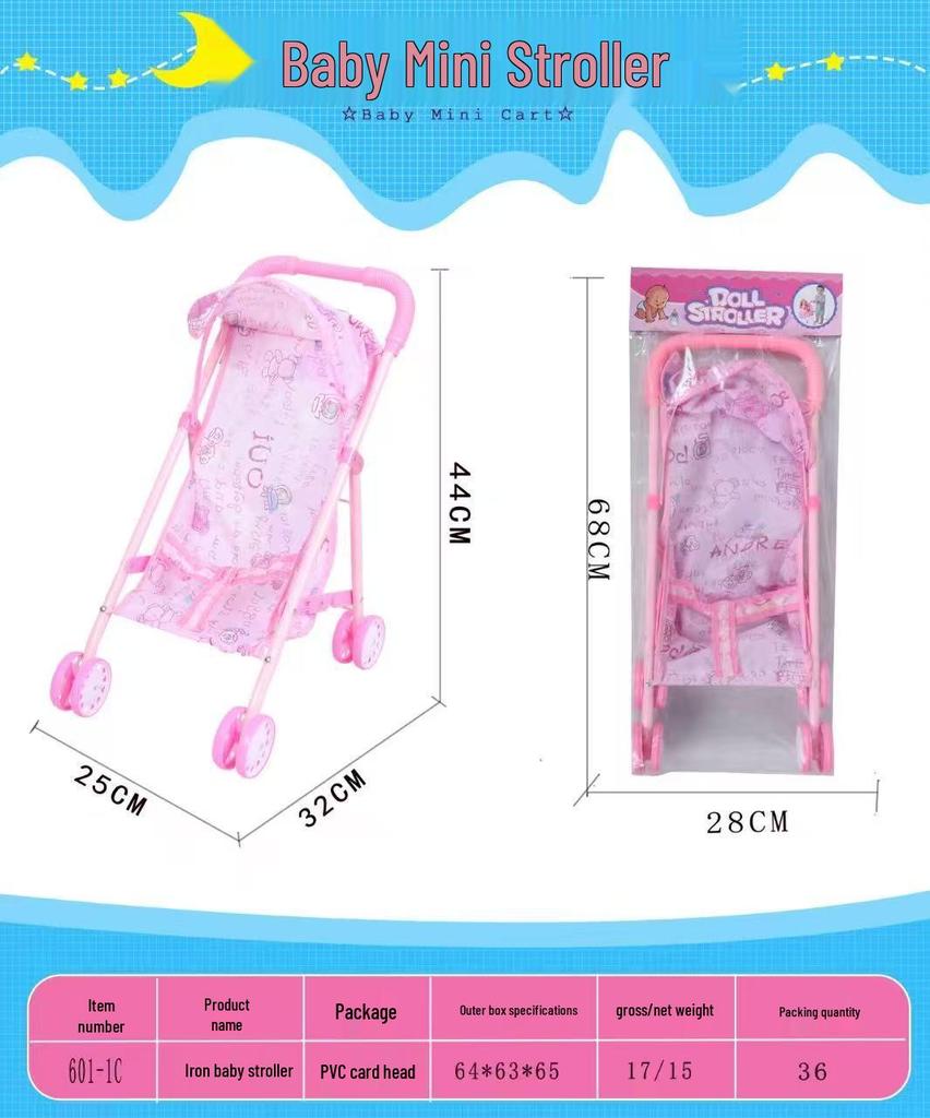 Reinforced Iron Baby Stroller Doll Toy with Canopy and Music Features