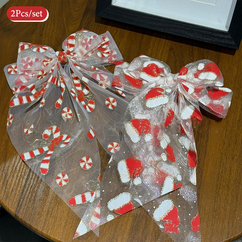 Weihnachtsstoff Haarspange, Schleife mit Weihnachtsmannmütze, Haarspangen mit Schleife, Feiertags-Haaraccessoire für Frauen & Mädchen, Weihnachtsfeier-Dekoration