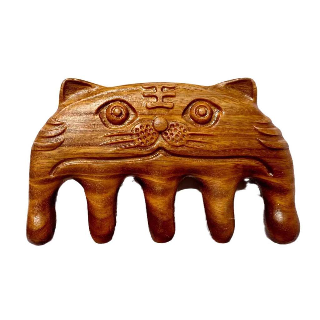 Green Sandalwood Carved Portable Scalp Massage Comb for Women