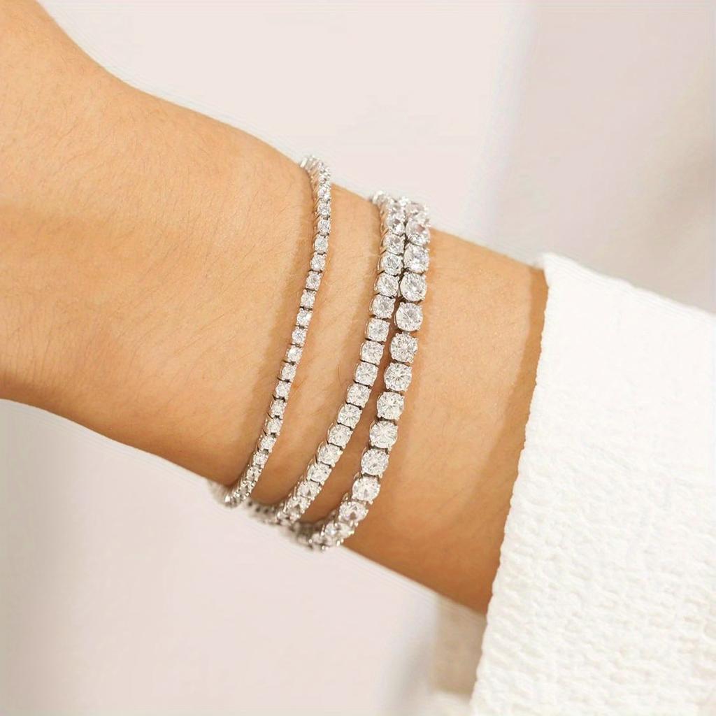 S925 Silvery Tennis Bracelet 2/ 3/ 4/ 5mm Moissanite Fine Jewelry Hypoallergenic 6.69-8.66inch Length