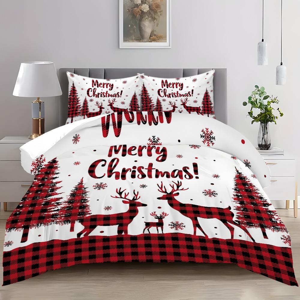 Bettwäsche-Set Frohe Weihnachten Baum Hirschdruck Gemütlicher Bettbezug King Queen Einzelgröße für Zuhause Neujahr Weihnachten Schlafzimmerdeko
