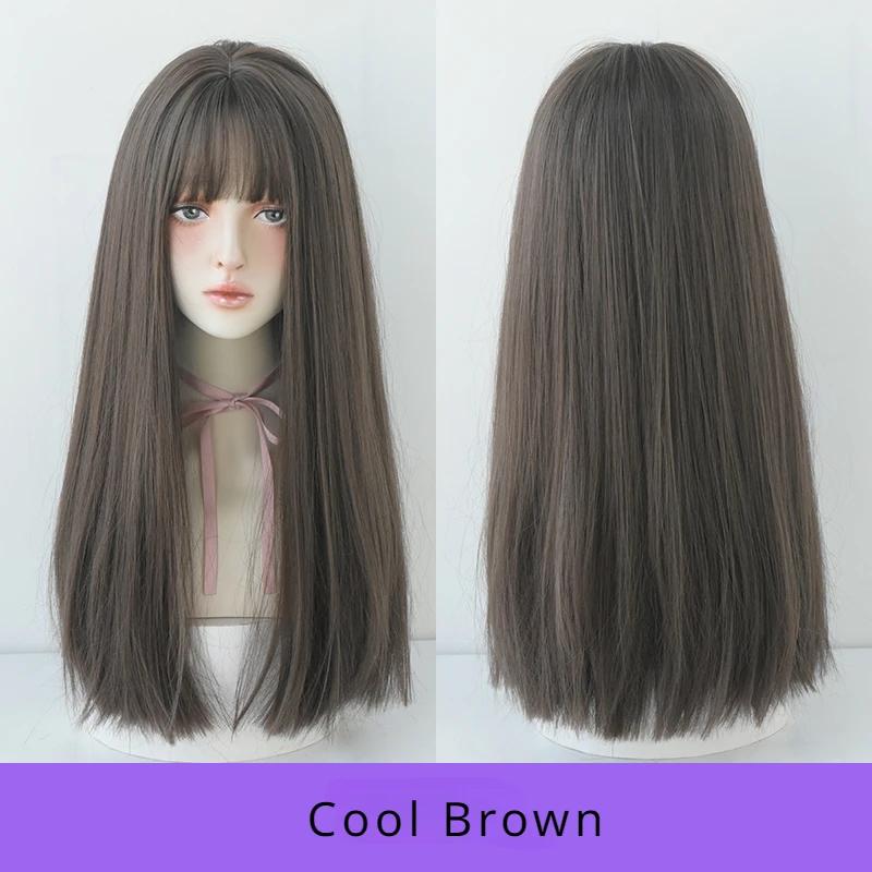 Straight Layered Blonde Wigs With Neat Bangs High Density Synthetic Natural Fake Hair Wig For Women Daily Cosplay Party Wigs