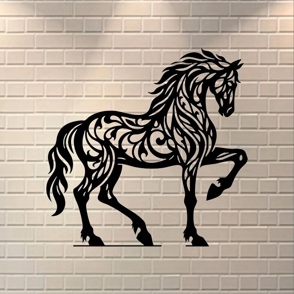 Элегантная Абстрактная Металлическая Настенная Скульптура Лошади Современный Фермерский Стиль Прочная Железная Скульптура Декор для Дома Изогнутые Ножки Гладкий Дизайн Гривы 16in чёрный