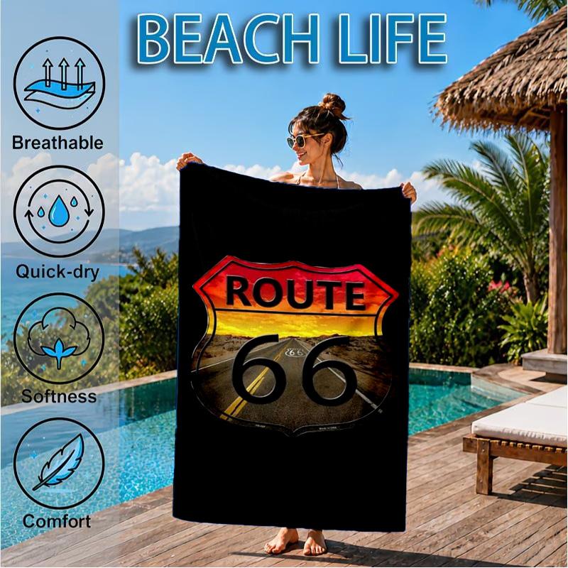 Route 66 Beach Towel, Quick-drying, Easy To Care For, Suitable for Both Fitness and Beach Vacations,Sports Essential