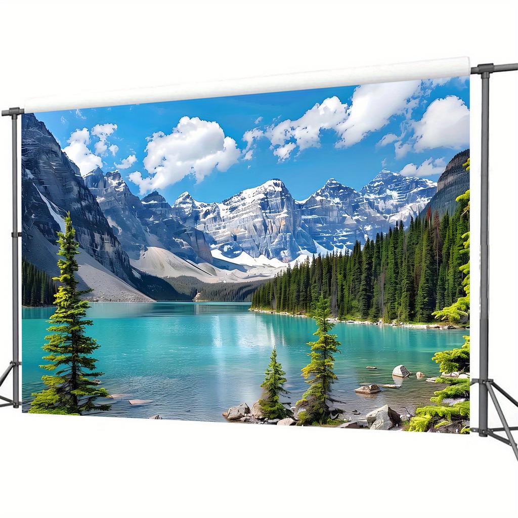 2D plane 1 piece of serene lake and mountain background image - vivid colors suitable for parties birthdays and festivals.