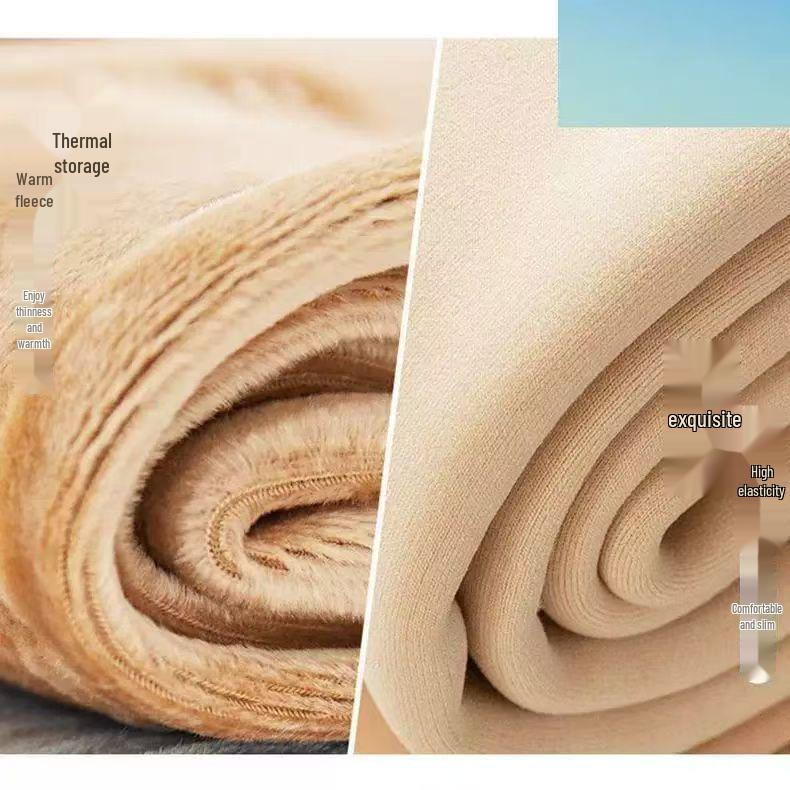 Plus Size Open Crotch Fleece-Lined Nylon Stockings, Thick Warm Leggings for Autumn/Winter