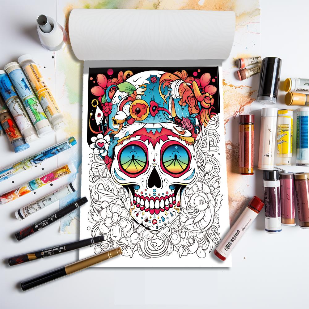 1pc, A4 Teen Coloring Book, Skull Coloring Book, 25 Different Patterns, 100gsm Thick Paper, Stress Relief, Birthday Gift