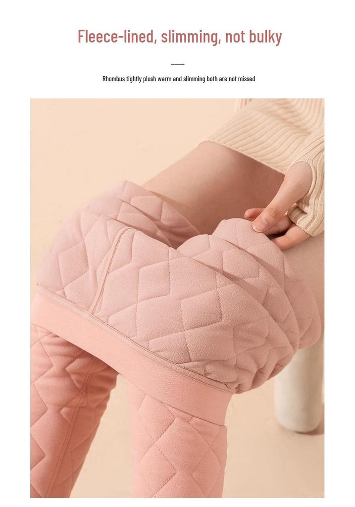 Damen-Winterhose mit hoher Taille, 100 % Wollfüllung - Extra dick, Baumwolle mit Samtfutter für Kälteschutz