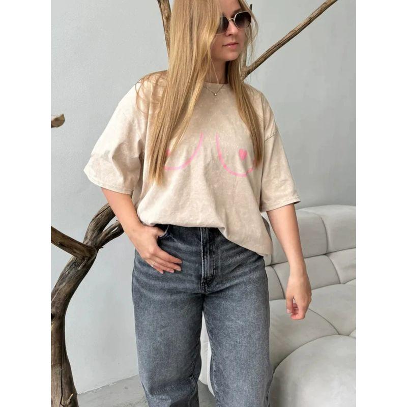 New Printed T-shirt Western Style New Fashion Washed Old Casual Loose Print T-shirt Top