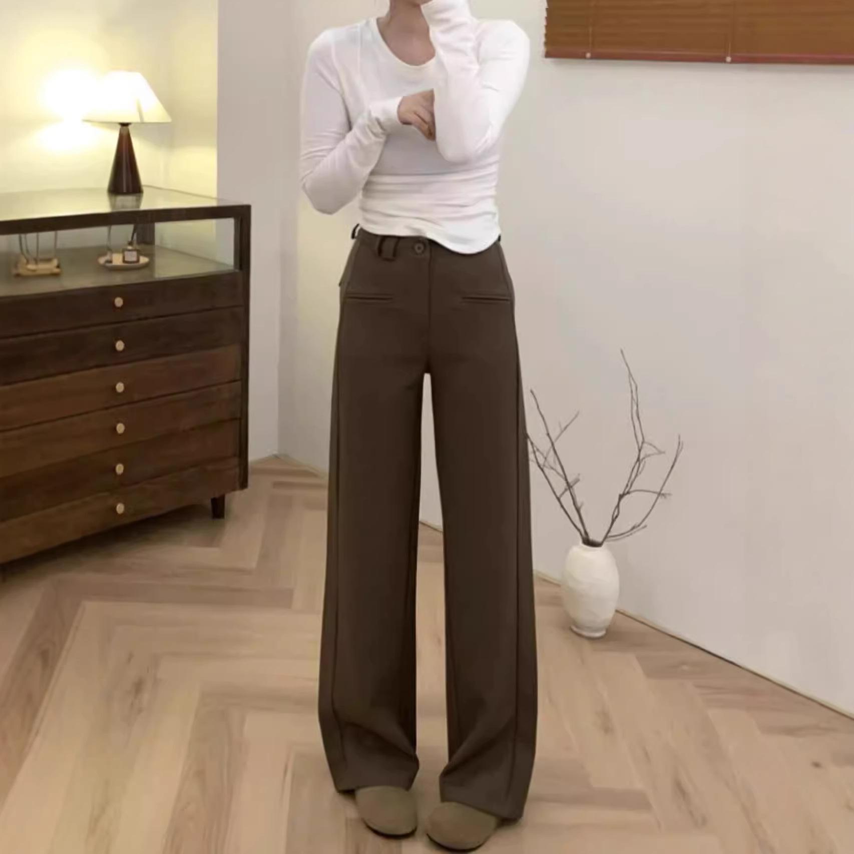 

2026 Women s Plus Size High Waist Coffee Wide Leg Drape Pants 3XL