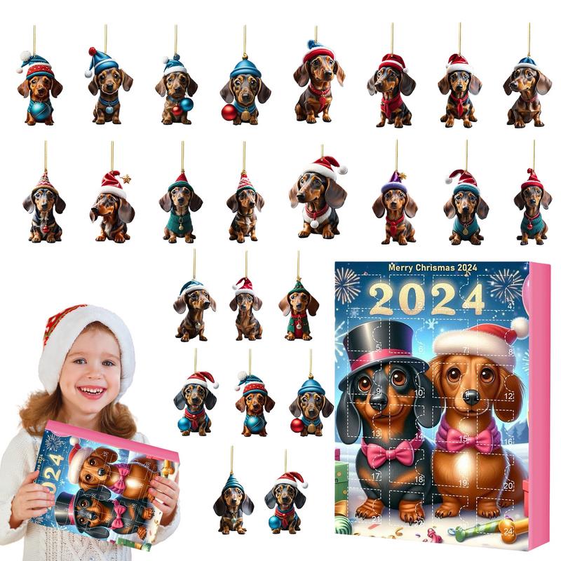 2025 Advent Calendar Dachshunds Christmas Holidays Advent Calendar Collectible Funny Dog Gifts Set 2D Flat Acrylic Pendants
