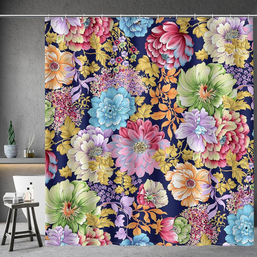 Mandala Indian Bohemian Colorful Flowers Bath Shower Curtain Set with 12 Hooks for Adults Kids Bathroom Decor Accessories