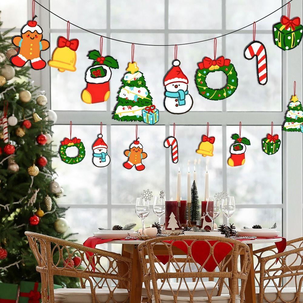 Handicrafts Wooden Christmas Wooden Pendant DIY Ornament Cartoon Xmas Tree Ornament Hanging Navidad Decoration Home Door