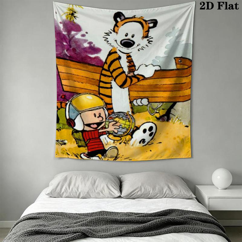 Calvin and Hobbes Wall Tapestry Aesthetic Wall Hanging Printed Fabric Blanket Decorative Tapestries for Bedroom Living Room Home Decor