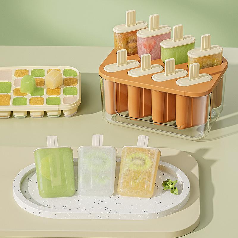 8-Cavity Ice Mold Reusable Easy-Release Freezer Tray With Sticks Silicone Popsicles Maker For Kids Adults Home Party Kitchen