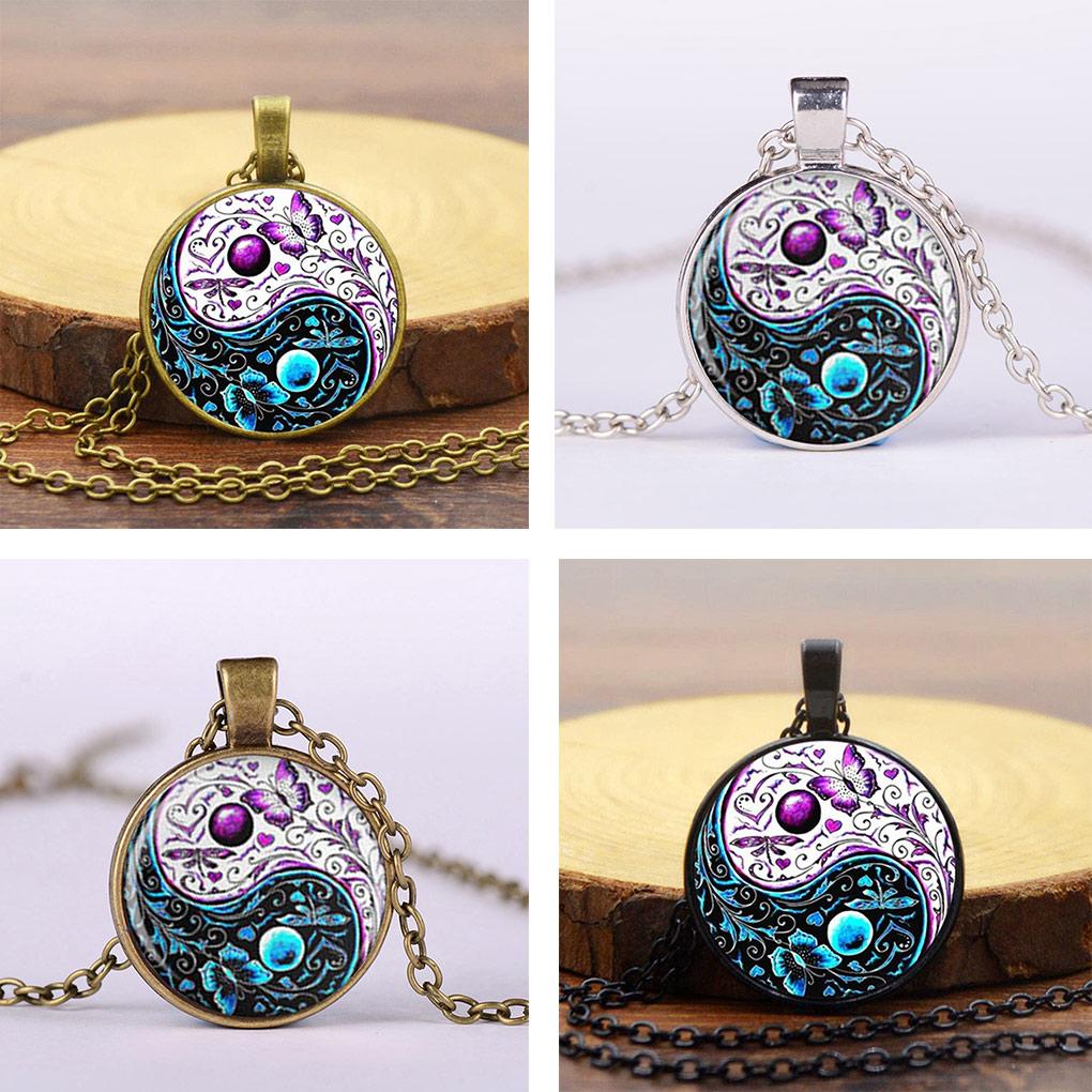 Women Vintage Necklace Contrast Color Tai Contrast Color Tai Pendant Girls Sweater Neck Chain Jewelry - Silver