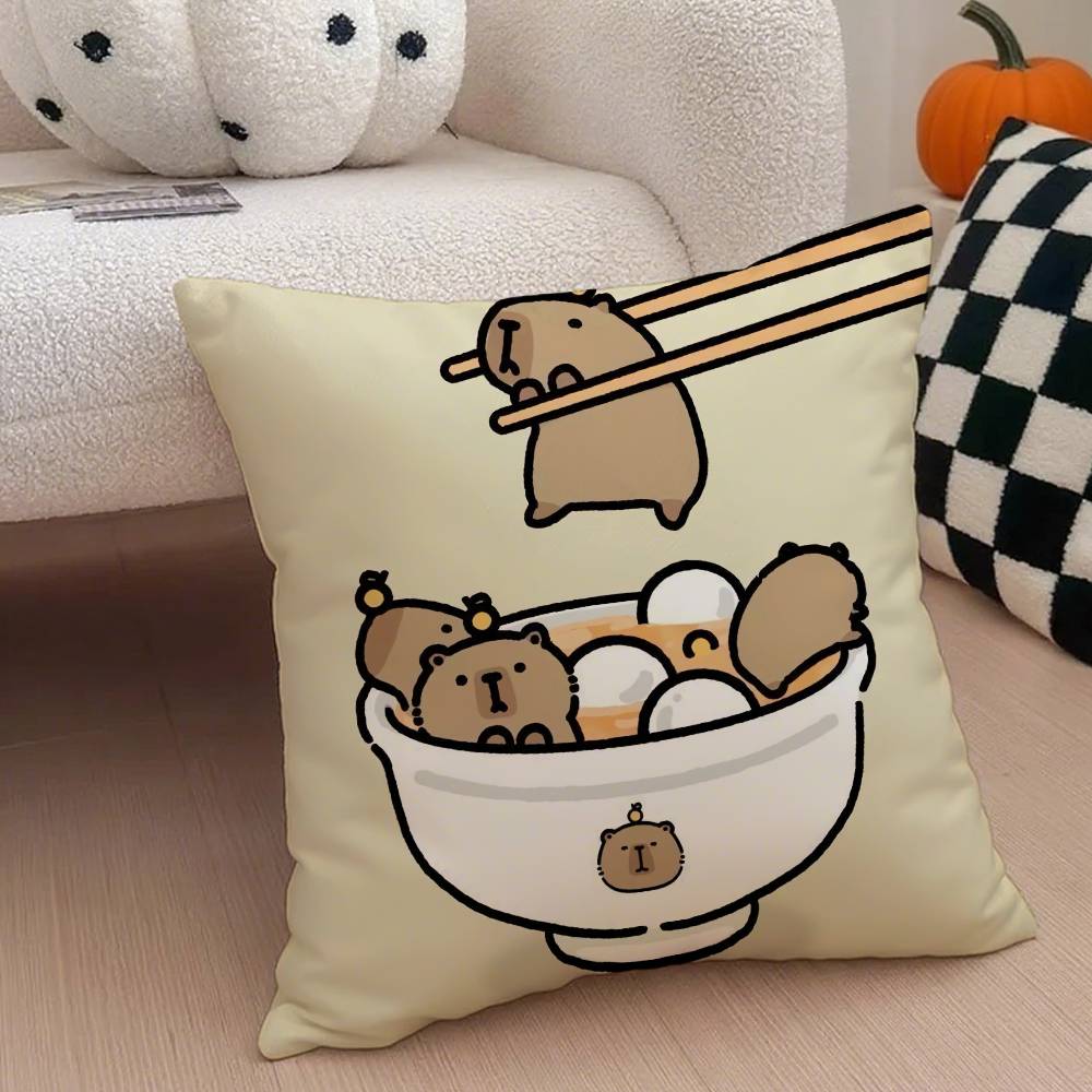 Capybara Cartoon Niedlicher Kissenbezug Hausstaubmilbenabweisender Kissenbezug Verdeckter Reißverschluss Seidig Kurzer Plüsch Sofakissenbezug