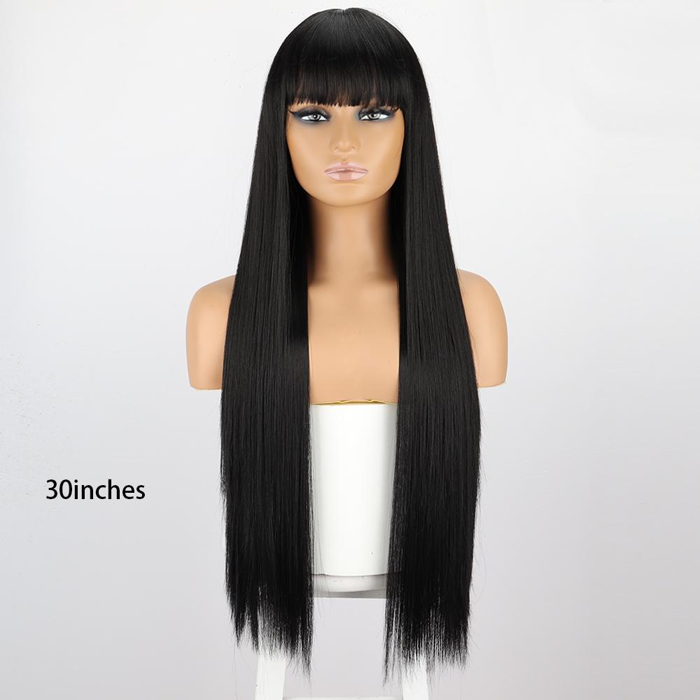 Long Straight Wig With Bangs Natural White Hair Wigs Synthetic Heat Resistant Wigs For Girls Daily Party Use