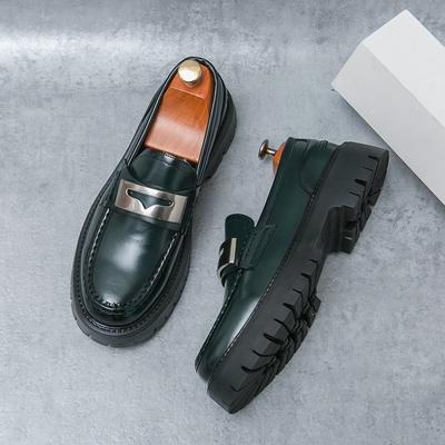2024 Léto Nové Pánské Kožené Mokasíny na Silné Podrážce Společenské Boty Ležérní Business Gentleman Elegantní Kancelářské Boty Móda Zelená
